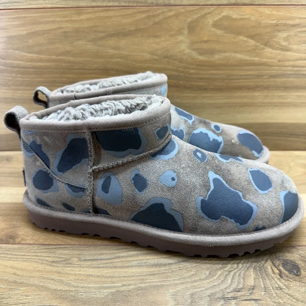 UGG Ultra Mini Appaloosa Boot Womens 8 Caribou Suede Shearling Fur Lined Cozy
